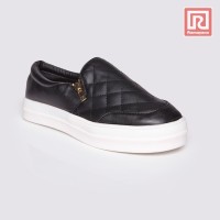 Jual Sepatu Wanita Slip On Black Gold Zipper Adorable JJ 88897087 Murah