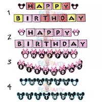 Jual Banner Flag Happy Birthday Micky Minnie Mouse Murah