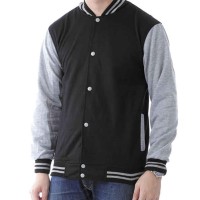 Jual JAKET POLOS BASEBALL HITAM LIST ABU SWEATER PRIA WANITA MURAH VARSITY Murah