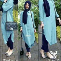 Zahara denim maroon set hijab 3in1 3 in 1 kemeja leg pash MURAH PROMO