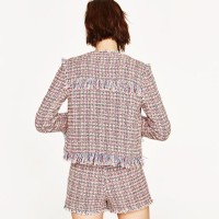 ZARA WOMAN JAKET -- TEXTURED WEAVE CARDIGAN WITH FRAYED DETAIL