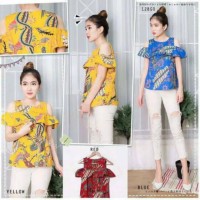 Jual CUT OFF BATIK ATASAN BLUS BAHU LUBANG FRILL KATUN STRETCH SALE MURAH Murah