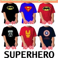 Jual Kaos Anak Superhero Iron Man Superman Batman Starwars Combed Premium Murah