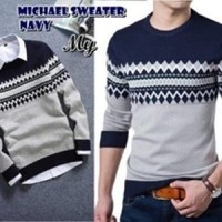 Jual Michael Sweater Navy Pakaian Baju Sweater Rajut Korea Pria Murah