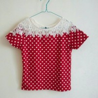 Jual Kaos Wanita / Women T-shirt Warna Merah Motif Polkadot Murah
