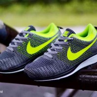 Sepatu Sneakers Kets Cewe Wanita Nike Flyknit New Women Abu Kuning