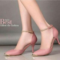 Jual Sepatu Heels Kets Flat Shoes Gelang Hak Tinggi Kulit untuk Wanita
