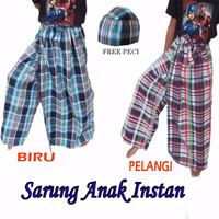Jual sarung celana anak instan karakter UJE kotak-kotak FREE PECI Baju koko Murah