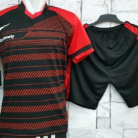 Jual Setelan Baju Nike T90 Hitam MERAH Kaos Olahraga Kostum Futsal Murah