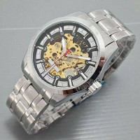 Jual JAM TANGAN TISSOT SKELETON TS02 SILVER PLAT BLACK Murah