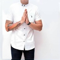 Jual baju kemeja pria | kemeja lengen pendek white kerah shanghai Murah