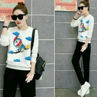 Jual doraemon fly set 2in 1 white bahan babyterry + celana spandex s Murah