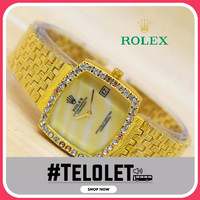 Jam Tangan Wanita Rolex Segi Rantai Ukir - Warna Emas Plat Kuning ( ja