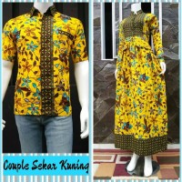 Jual Couple Batik Jiwangga Sekar Kuning Gamis dan Kemeja Murah