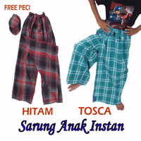 Jual sarung celana anak instan karakter UJE kotak-kotak FREE PECI Baju koko Murah