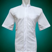 Jual Baju Koko Pria, Lengan Pendek Putih Full Bordir Motif Circle arrow Murah