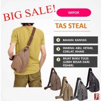 Jual Tas Cowok Pria Keren Selempang Slempang Kanvas STEAL Casual Murah Murah