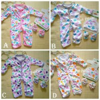 Jual 3in1 set romper/jumper sleepsuit motif baby girl plus+topi+kaos kaki Murah