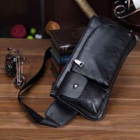 Jual TAS GADGET SELEMPANG / BAHU / PINGGANG PRIA KULIT IMPORT - BLACK Murah