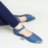 Fashion Wanita Sepatu Wanita Flat Shoes Tali Murah AG06 Navy