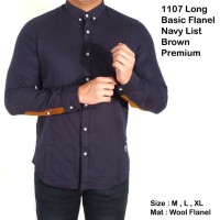 Jual 1107 long basic flanel list brown premium / Kemeja Jh pria
