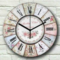 Jual Jam dinding unik kayu vintage motif shabby chic roses Murah