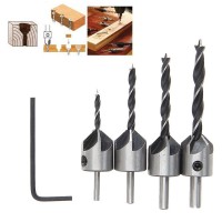 Jual 4 bh-Mata bor set dgn Countersink untuk camper kepala sekrup pek kayu Murah