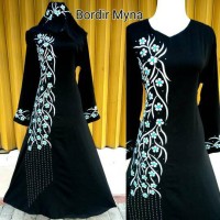 abaya arab gamis jubah busana muslim wanita plus pasmina bordir myna