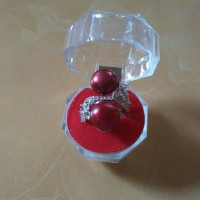 Cincin Mutiara Air Tawar Lombok Merah Marun Bentuk Mewah Warna Perak