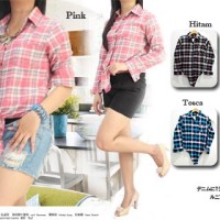 Jual kemeja flanel kotak model terbaru crop tali ikat modis murah simple Murah