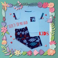 baju tidur anak/piyama kids/kaos lgn pdk/cln pjg batik white