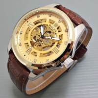 Jual Jam Tangan Rolex Pria Cowok Leather Skeleton Diamond Murah