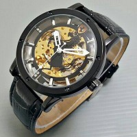 Jual Jam Tangan Ferarri Skeleton Kulit LogoTengah FullBlack Murah