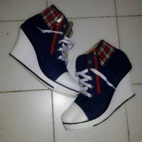 Jual GROSIR WEDGES BOOTS ZIPPER BLUE | SEPATU BOOTS | BOOTS ZIPPER BLUE Murah