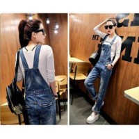 2197 Overall jumpsuit celana bahan jeans wanita baju casual santai