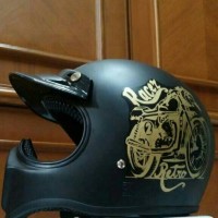 Helm Cakil Hitam Racer Retro Gold cc Honda CB Caferacer Japstyle