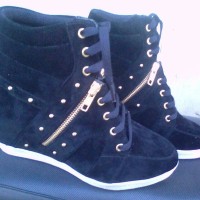 Jual sneaker wedges hitam sepatu wanita casual heels zumba kets boots Murah