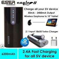 Jual Eser Eagle8 6200mAh powerbank earphone, Hp, tablet & 5V device (62BS) Murah