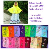 Jual jilbab serut Bordir anak sekolah SD SMP bahan kaos PE oranye Murah