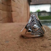 emban cincin perak handmade ukir klasik elegant batu oval