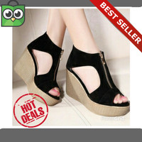 Jual PROMO SEPATU SANDAL WANITA CEWEK WEDGES HIGH HEELS SUEDE TERLARIS Murah
