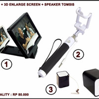 Jual Paket tongsis, speaker tomsis bluetooth, 3d enlarge screen Murah