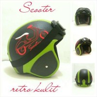 Helm Bogo Retro SNI Kulit Hijau Hitam Vespa Bordir + Kacamata