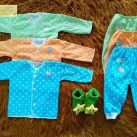 Jual Setelan Baju Bayi Panjang Shankusen polkadot dasar warna cowo 3 pasang Murah