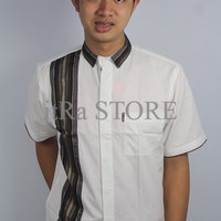 Baju Koko Lelaki Putih Color Motif Stripe Bermerk/Formal/Model