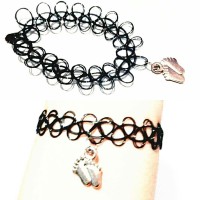 Jual Gelang Tattoo Choker Black - Silver Footprint (Bracelet) Murah
