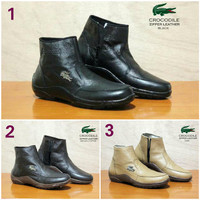 Sepatu Boots Pria Crocodile Zipper Boots Kulit Asli GRATIS 1KAOS KAKI