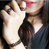 Jual 1 SET CHOKER KALUNG , GELANG , CINCIN choker TATTOO TATO DOUBLE STRAND Murah