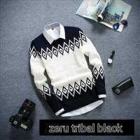 Jual SWEATER RAJUT PRIA ZERU BLACK TRIBAL Murah