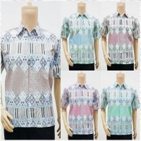 Kemeja Hem Batik Pria Lengan Pendek - Minu Tenun Dasar Putih